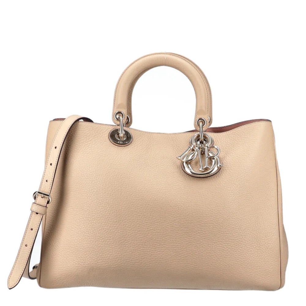 CHRISTIAN DIOR Beige Leather Large Diorissimo Tote Bag